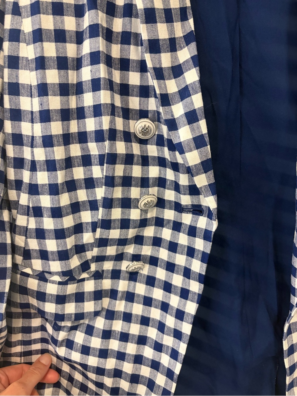 J. Jill Navy and White Gingham Double-Breasted Blazer - Picture 6 of 8